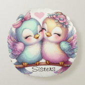 Sweet Bird Sisters Schattig Girly Pink Pastel Love Rond Kussen (Voorkant)