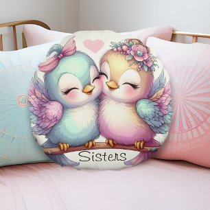 Sweet Bird Sisters Schattig Girly Pink Pastel Love Rond Kussen