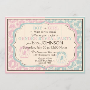 Sweet Birdcage Damask Print Gender onthulling Kaart