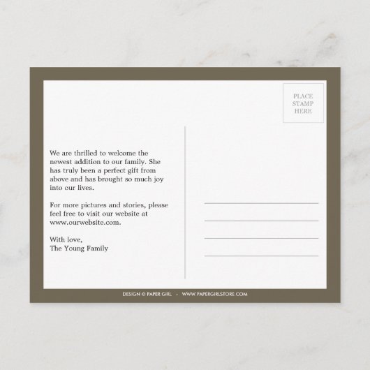 Sweet Birdie Baby Geboorteaankondiging Aankondigingskaart (Achterkant)