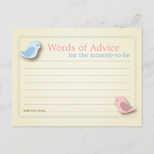 Sweet Birdie Baby shower Words of Advice Kaart (Achterkant)