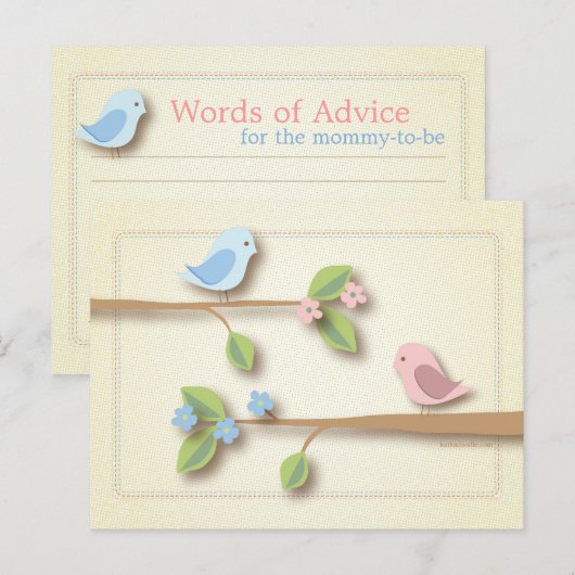 Sweet Birdie Baby shower Words of Advice Kaart (Voorkant / Achterkant)
