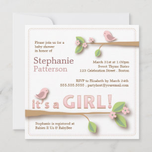 Sweet Birdie Het is een Girl Baby shower Uitnodigi Kaart