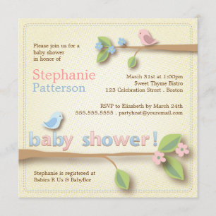 Sweet Birdie Pink & Blue Baby shower Invitation Kaart