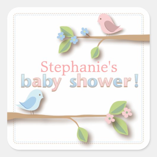 Sweet Birdie Roze & Blauw Baby shower Sticker (Voorkant)
