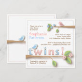 Sweet Birdie Twin Boy Girl Baby shower Kaart (Voorkant / Achterkant)