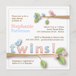 Sweet Birdie Twin Boy Girl Baby shower Kaart