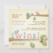 Sweet Birdie Twin Boy Girl Baby shower Kaart (Voorkant)