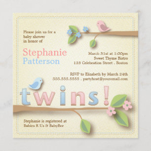 Sweet Birdie Twin Boy Girl Baby shower Kaart