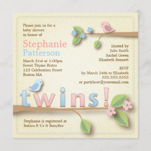Sweet Birdie Twin Boy Girl Baby shower Kaart
