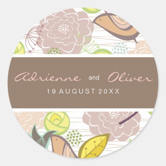 Sweet Birds Floral Bruiloft Favor Label Sticker (Voorkant)
