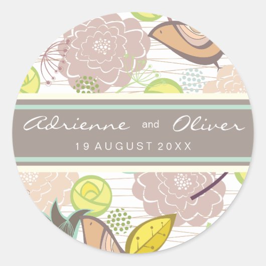 Sweet Birds Floral Bruiloft Favor Label Sticker (Voorkant)
