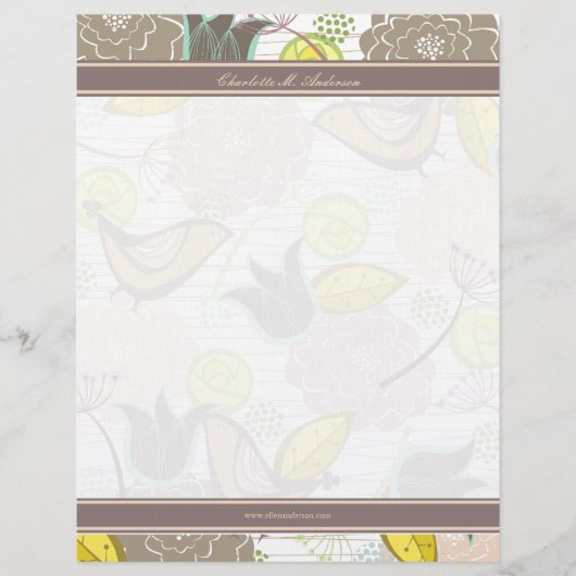 Sweet Birds Floral Garden Sjabloon Letterhead Custom Briefhoofd (Voorkant)