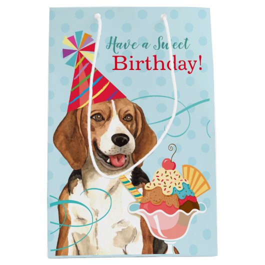 Sweet Birthday Beagle Medium Cadeauzakje (Voorkant)