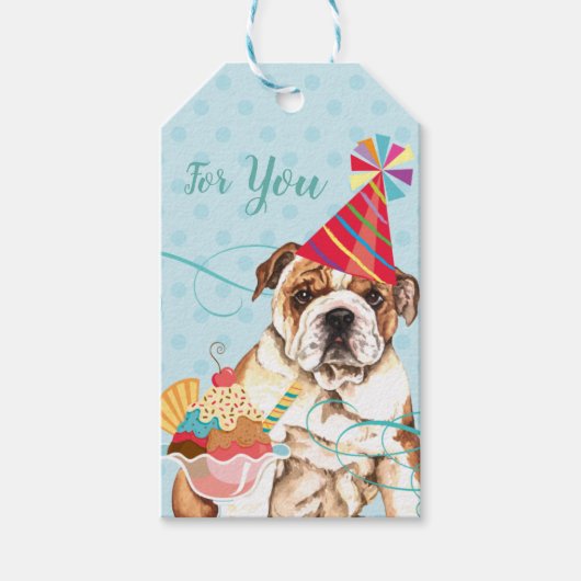 Sweet Birthday Bulldog Gift Labels Cadeaulabel (Voorkant)