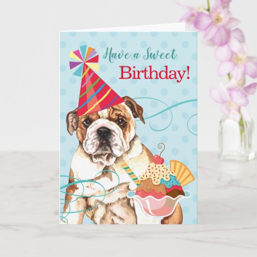Sweet Birthday Bulldog Kaart (Orchidee)