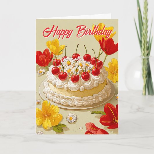 Sweet Birthday Cake Wishes Card Kaart (Voorkant)