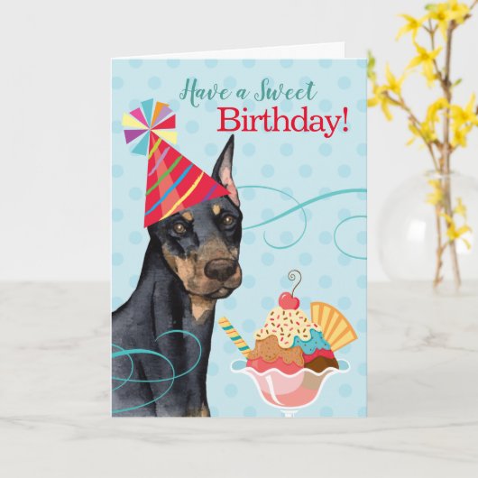 Sweet Birthday Doberman Kaart (Gele Bloem)