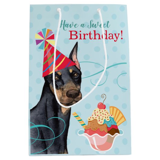 Sweet Birthday Doberman Medium Gift Bag Medium Cadeauzakje (Voorkant)