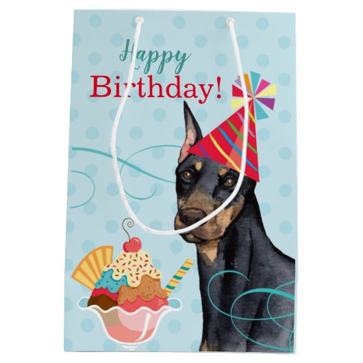 Sweet Birthday Doberman Medium Gift Bag Medium Cadeauzakje (Achterkant)