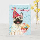 Sweet Birthday French Bulldog Kaart (Gele Bloem)