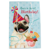 Sweet Birthday French Bulldog Medium Gift Bag Medium Cadeauzakje (Voorkant)