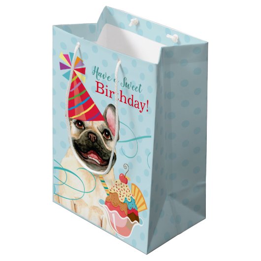 Sweet Birthday French Bulldog Medium Gift Bag Medium Cadeauzakje (Voorkant Gekanteld)