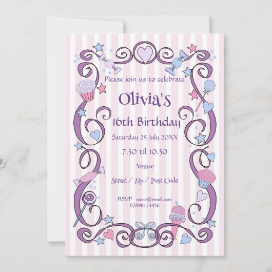 Sweet Birthday Girl Invitation Kaart (Voorkant)