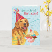 Sweet Birthday Golden Retriever Kaart (Gele Bloem)