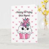 Sweet Birthday Kaart voor haar | Unicorn Cupcake (Gele Bloem)