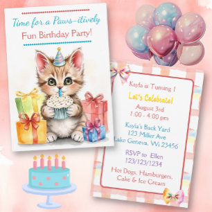 Sweet Birthday Kitten Kleurrijk Kaart