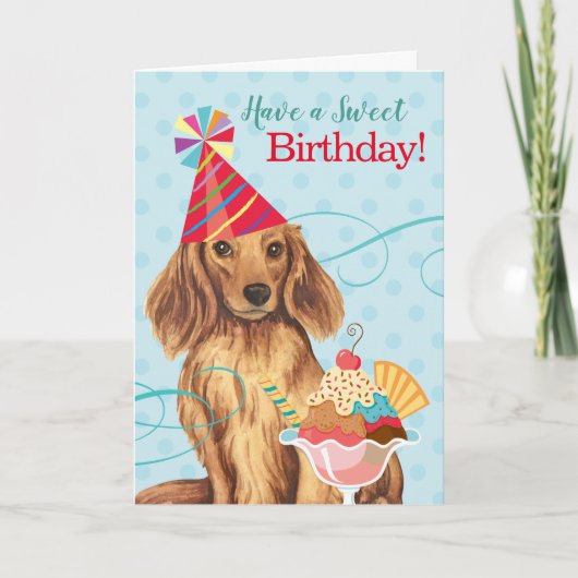 Sweet Birthday Longhaire Dachshund Kaart (Voorkant)