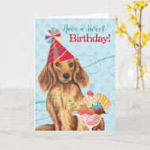 Sweet Birthday Longhaire Dachshund Kaart (Gele Bloem)