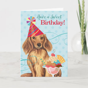Sweet Birthday Longhaire Dachshund Kaart