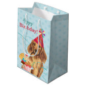Sweet Birthday Longhaire Dachshund Medium Cadeauzakje (Achterkant Gekanteld)