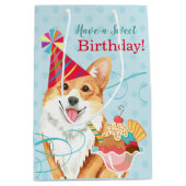 Sweet Birthday Pembroke Welsh Corgi Medium Cadeauzakje (Voorkant)