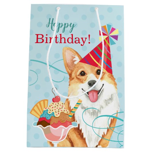 Sweet Birthday Pembroke Welsh Corgi Medium Cadeauzakje (Achterkant)