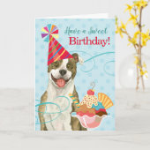 Sweet Birthday Pit Bull Terrier Kaart (Gele Bloem)