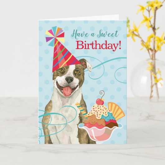 Sweet Birthday Pit Bull Terrier Kaart (Gele Bloem)