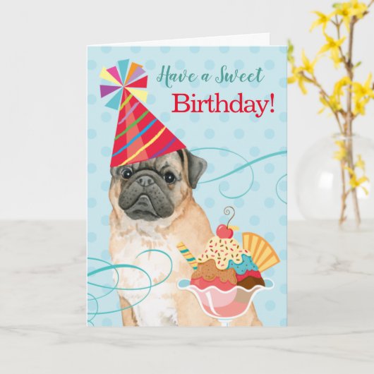 Sweet Birthday Pug Kaart (Gele Bloem)