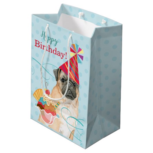 Sweet Birthday Pug Medium Gift Bag Medium Cadeauzakje (Achterkant Gekanteld)