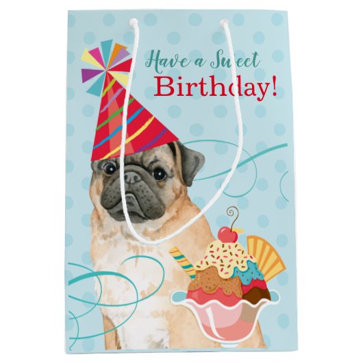 Sweet Birthday Pug Medium Gift Bag Medium Cadeauzakje (Voorkant)