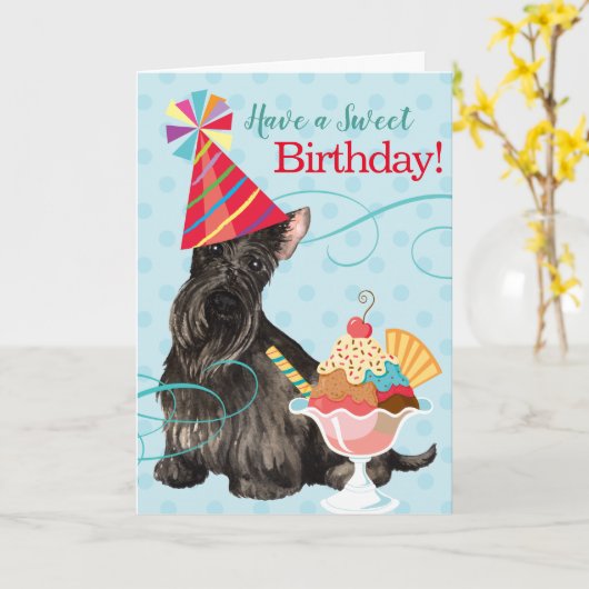 Sweet Birthday Scottish Terrier Kaart (Gele Bloem)