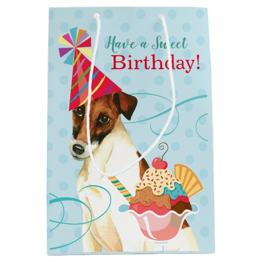 Sweet Birthday Smooth Fox Terrier Medium Cadeauzakje (Voorkant)