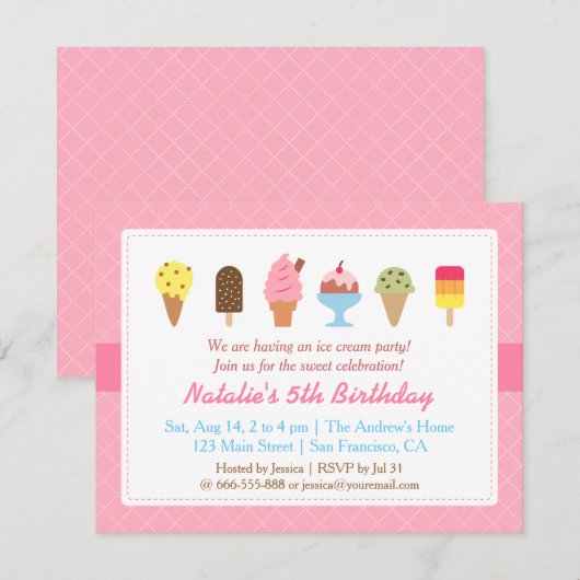 Sweet Birthday, uitnodigingen van Ice crème (Voorkant / Achterkant)