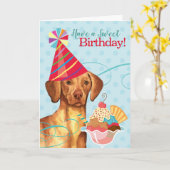 Sweet Birthday Vizsla Kaart (Gele Bloem)