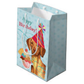 Sweet Birthday Vizsla Medium Gift Bag Cadeauzakje (Achterkant Gekanteld)