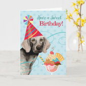 Sweet Birthday Weimaraner Kaart (Gele Bloem)