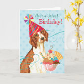 Sweet Birthday Welsh Springer Spaniel Kaart (Gele Bloem)