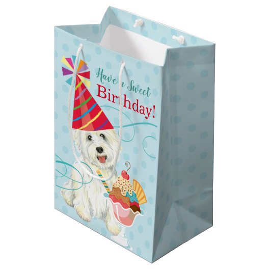 Sweet Birthday Westie Medium Gift Bag Cadeauzakje (Voorkant Gekanteld)